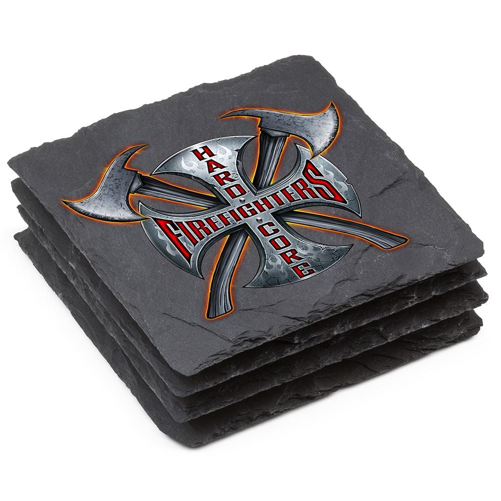 Hard Core Firefighter Black Slate 4IN x 4IN Coasters Gift Set