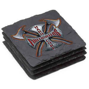 More Picture, Hard Core Firefighter Black Slate 4IN x 4IN Coasters Gift Set
