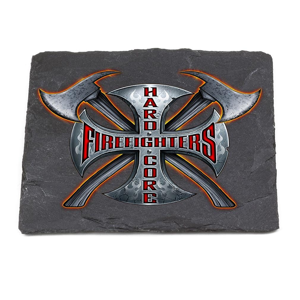 Hard Core Firefighter Black Slate 4IN x 4IN Coasters Gift Set