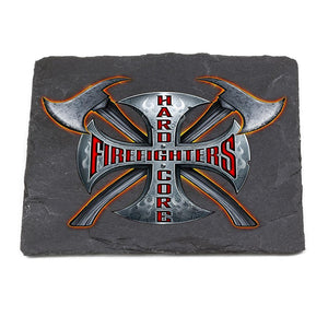 More Picture, Hard Core Firefighter Black Slate 4IN x 4IN Coasters Gift Set