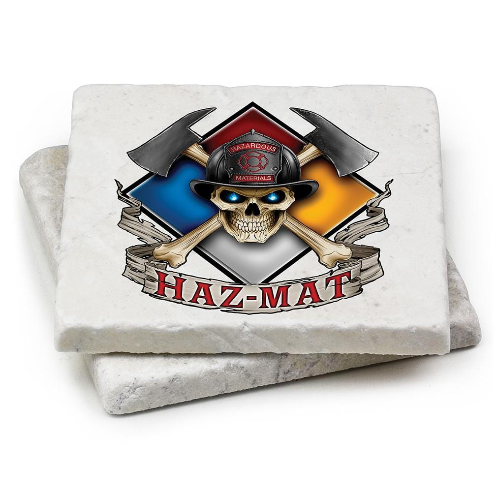 Firefighter Haz Mat Ivory Tumbled Marble 4IN x 4IN Coasters Gift Set