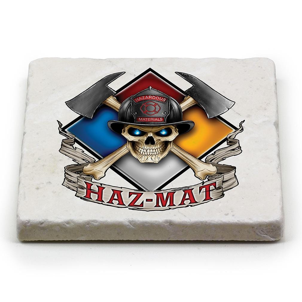 Firefighter Haz Mat Ivory Tumbled Marble 4IN x 4IN Coasters Gift Set
