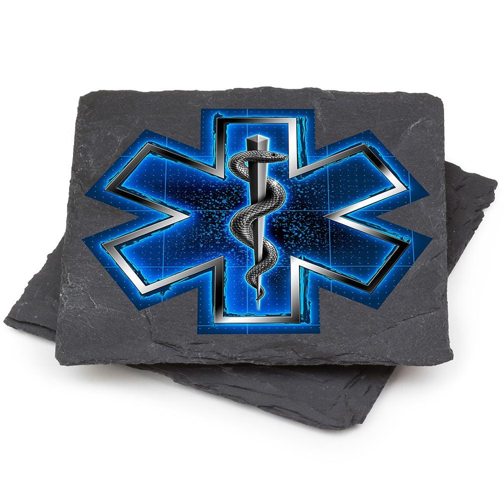 EMS EMT Silver Snake on Call Black Slate 4IN x 4IN Coasters Gift Set