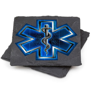 More Picture, EMS EMT Silver Snake on Call Black Slate 4IN x 4IN Coasters Gift Set