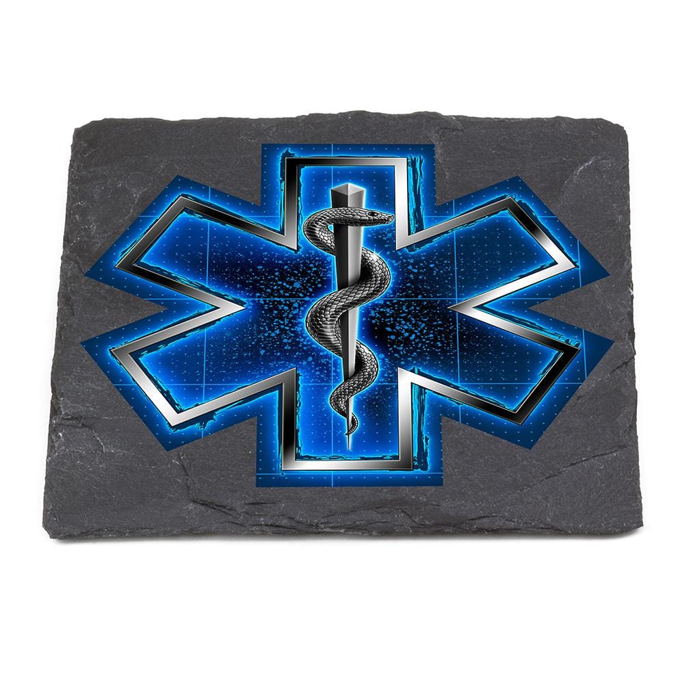 EMS EMT Silver Snake on Call Black Slate 4IN x 4IN Coasters Gift Set