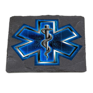 More Picture, EMS EMT Silver Snake on Call Black Slate 4IN x 4IN Coasters Gift Set