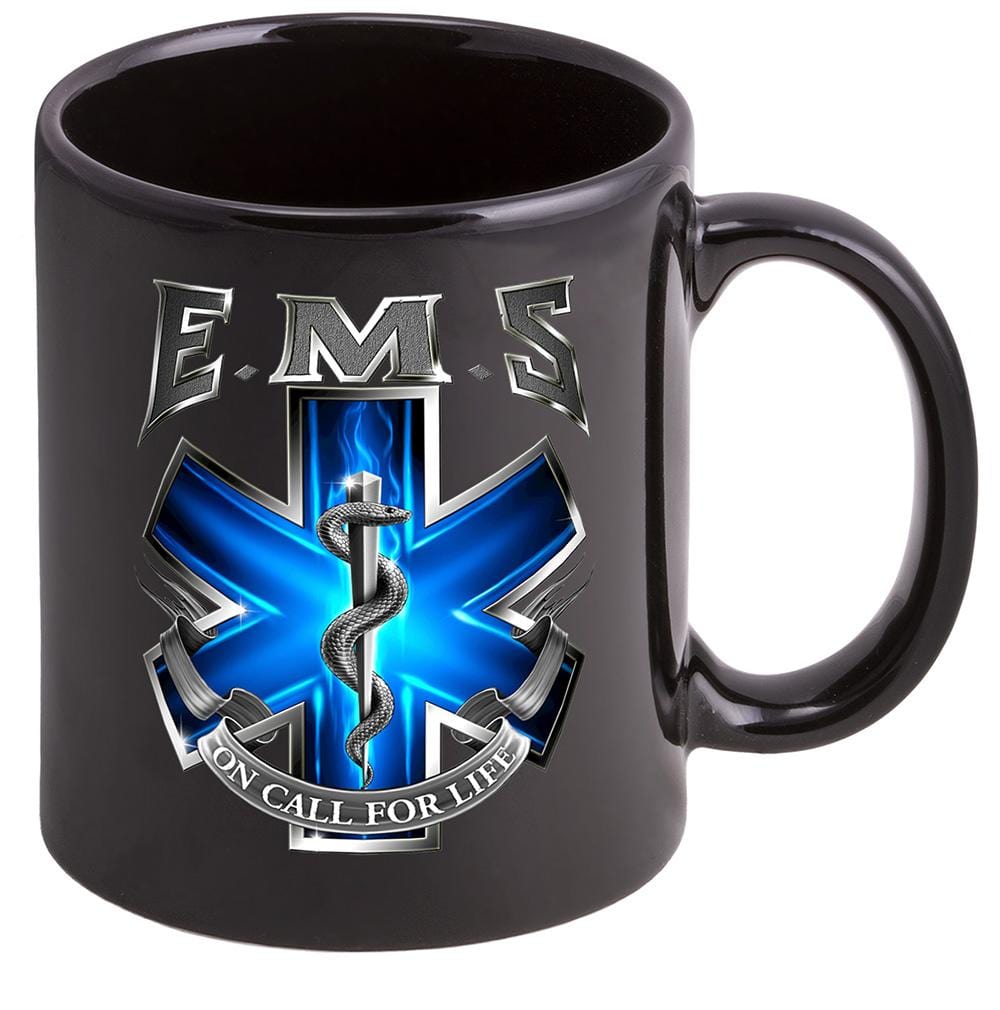 EMS EMT on Call for Life Stoneware Black Coffee Mug Gift Set