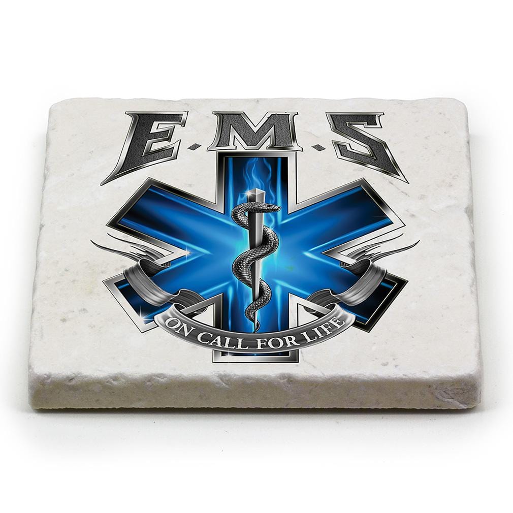 On Call for Life EMS EMT Ivory Tumbled Marble 4IN x 4IN Coasters Gift Set