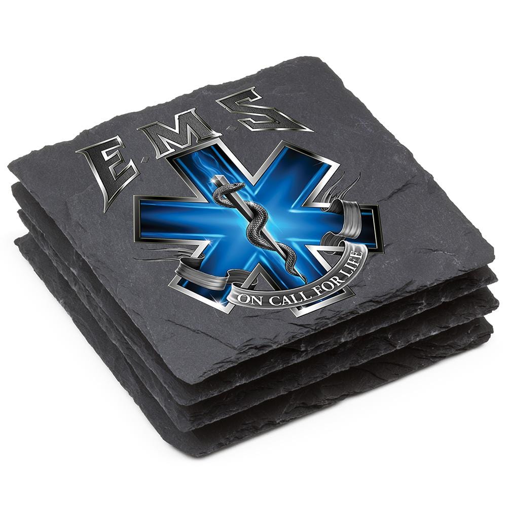 On Call for Life EMS EMT Black Slate 4IN x 4IN Coasters Gift Set