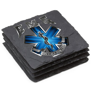 More Picture, On Call for Life EMS EMT Black Slate 4IN x 4IN Coasters Gift Set