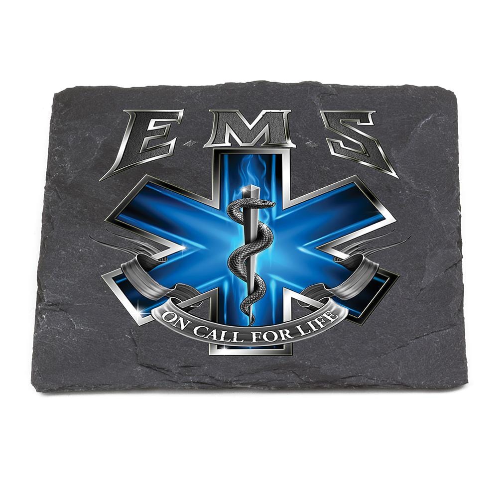 On Call for Life EMS EMT Black Slate 4IN x 4IN Coasters Gift Set
