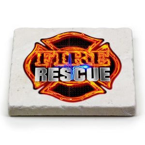 More Picture, Firefighter Fire Rescue Ivory Tumbled Marble 4IN x 4IN Coasters Gift Set