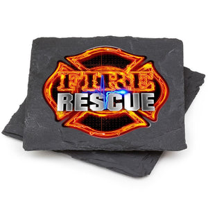 More Picture, Firefighter Fire Rescue Black Slate 4IN x 4IN Coasters Gift Set