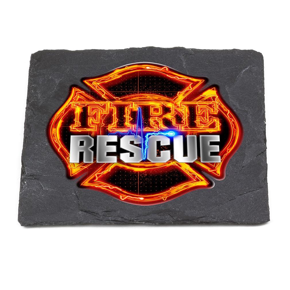 Firefighter Fire Rescue Black Slate 4IN x 4IN Coasters Gift Set