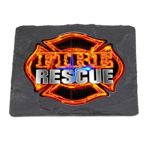More Picture, Firefighter Fire Rescue Black Slate 4IN x 4IN Coasters Gift Set