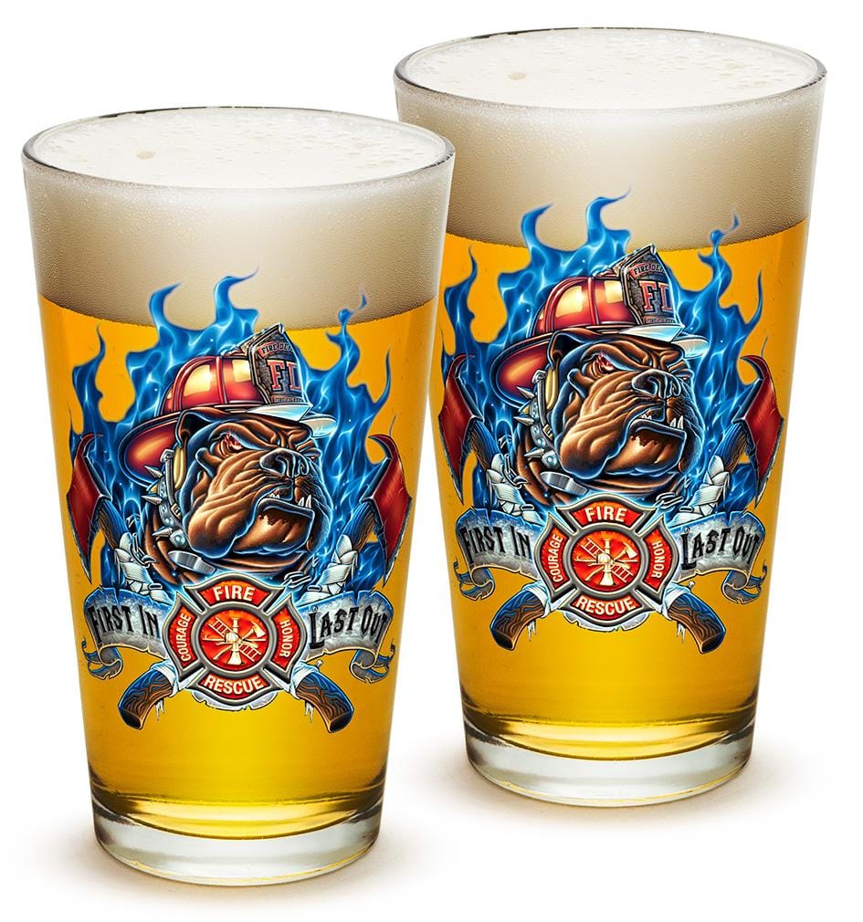 First In Last Out Firefighter 16oz Pint Glass Glass Set
