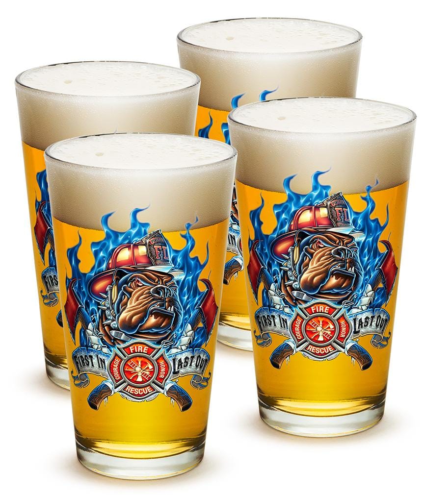 First In Last Out Firefighter 16oz Pint Glass Glass Set