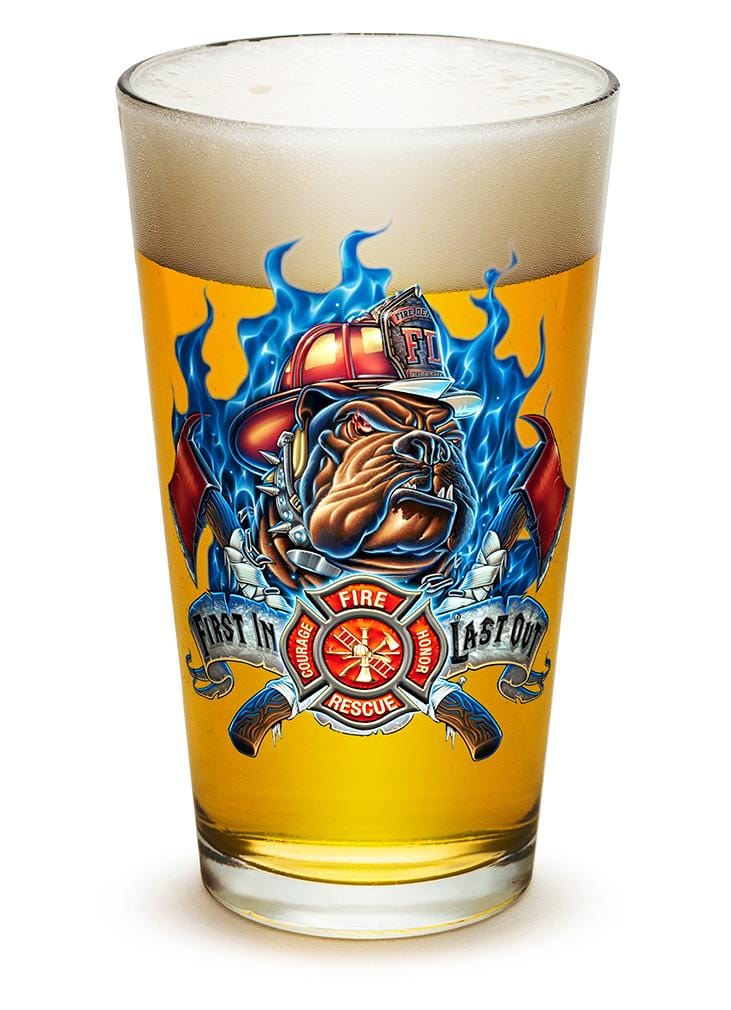 First In Last Out Firefighter 16oz Pint Glass Glass Set