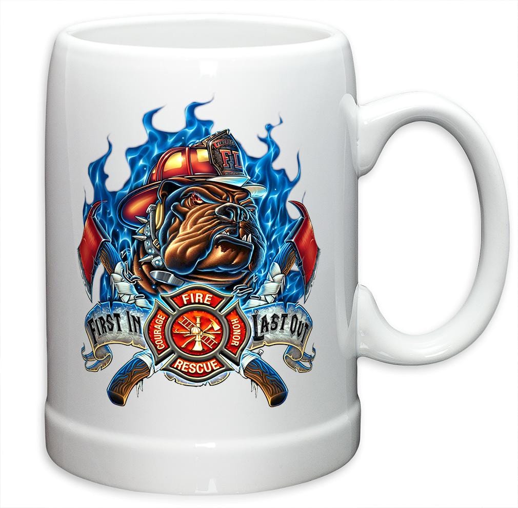 First in Last Out Firefighter Stoneware White Coffee Mug Gift Set