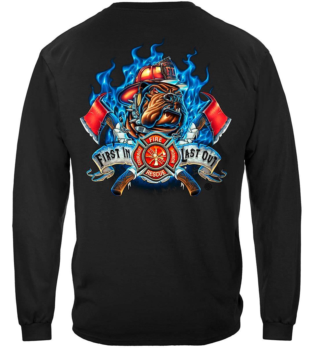 Firefighter Fire Dog First in Last Out Premium Hooded Sweat Shirt