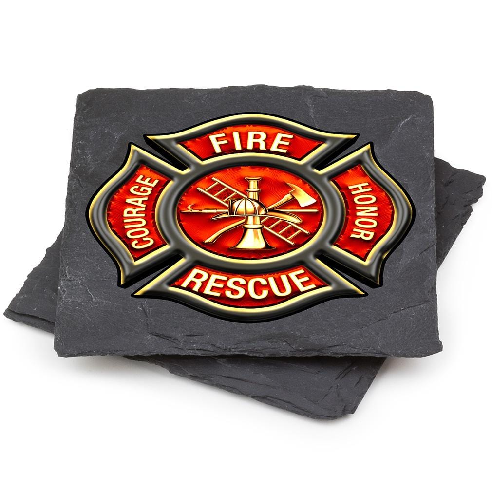 Firefighter Classic Fire Maltese Black Slate 4IN x 4IN Coasters Gift Set