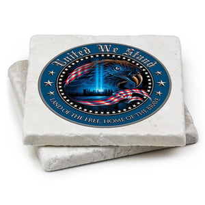 More Picture, Patriotic United We Stand Ivory Tumbled Marble 4IN x 4IN Coaster Gift Set