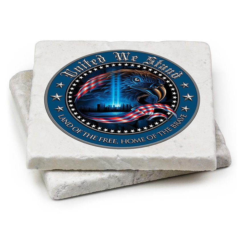 Patriotic United We Stand Ivory Tumbled Marble 4IN x 4IN Coaster Gift Set