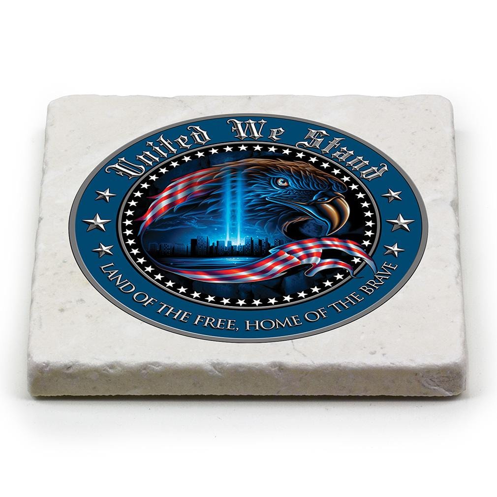 Patriotic United We Stand Ivory Tumbled Marble 4IN x 4IN Coaster Gift Set