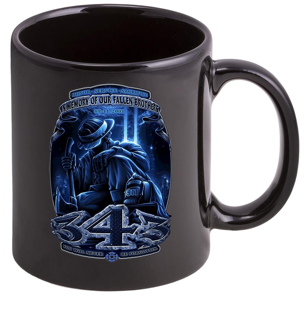 Firefighter 343 You Will Never Be Forgotten Stoneware Black Coffee Mug Gift Set