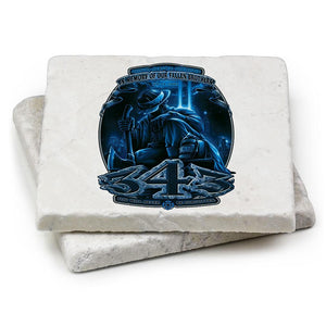 More Picture, Firefighter You Will Never Be forgotten 343 Ivory Tumbled Marble 4IN x 4IN Coasters Gift Set