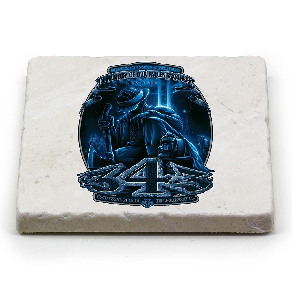 Firefighter You Will Never Be forgotten 343 Ivory Tumbled Marble 4IN x 4IN Coasters Gift Set