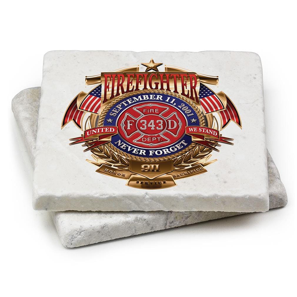 Firefighter Badge Of Honor Ivory Tumbled Marble 4IN x 4IN Coasters Gift Set