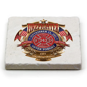More Picture, Firefighter Badge Of Honor Ivory Tumbled Marble 4IN x 4IN Coasters Gift Set