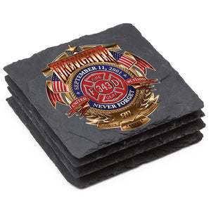More Picture, Firefighter Badge Of Honor Black Slate 4IN x 4IN Coasters Gift Set