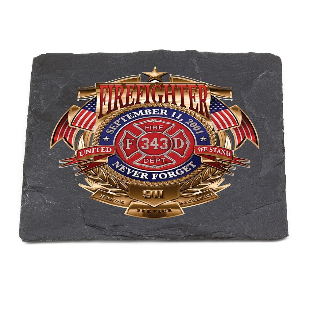 Firefighter Badge Of Honor Black Slate 4IN x 4IN Coasters Gift Set