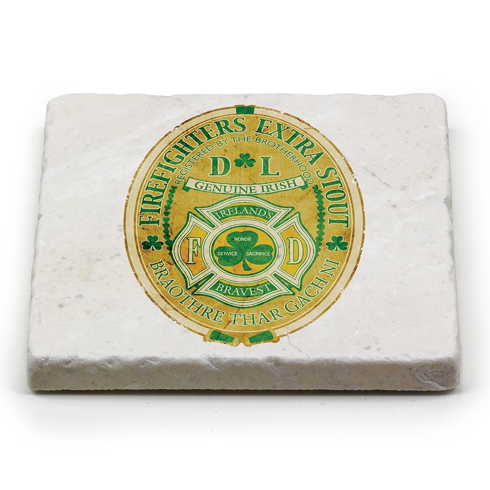 Firefighter Irelands Bravest Ivory Tumbled Marble 4IN x 4IN Coasters Gift Set