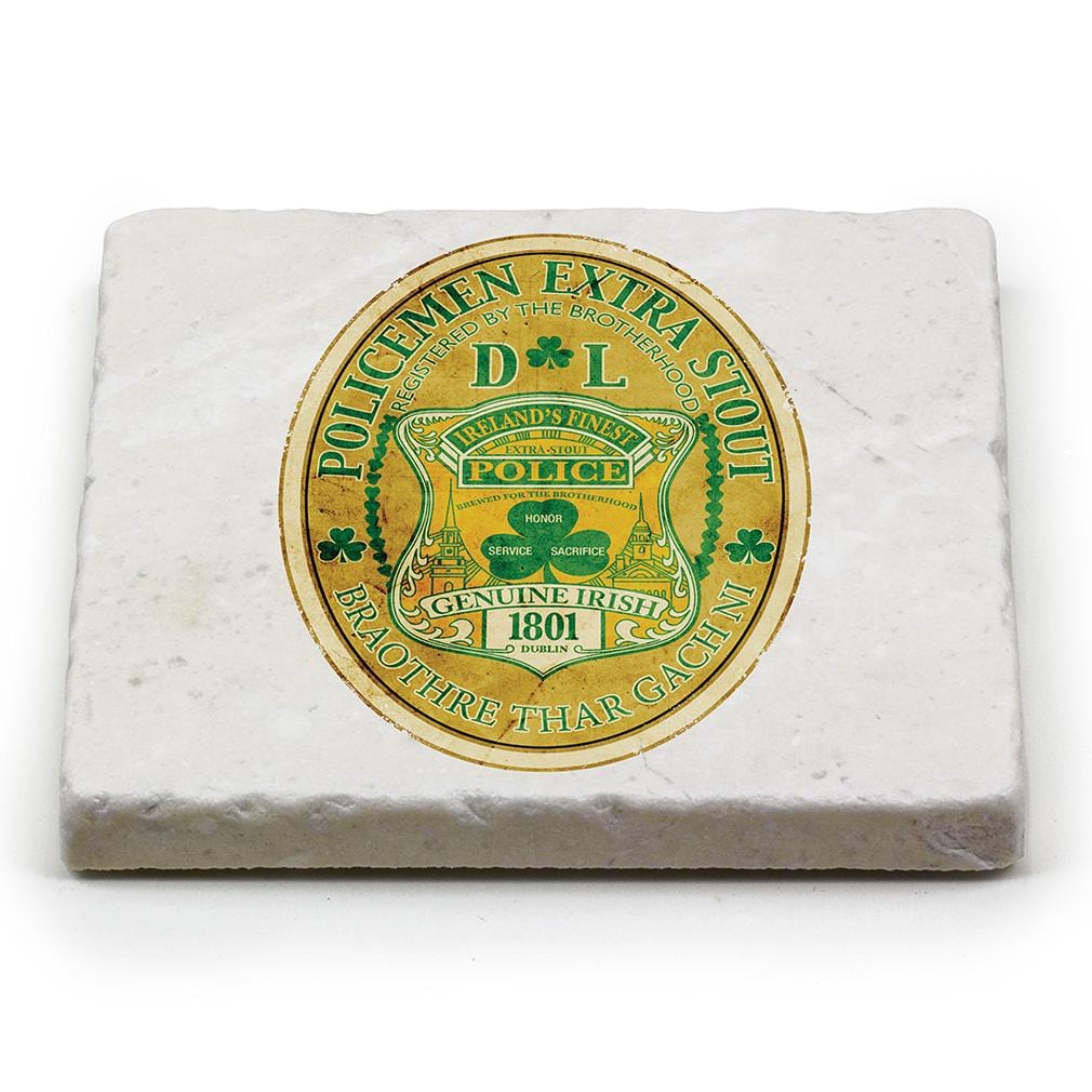 Law Enforcement Police Irelands Finest Ivory Tumbled Marble 4IN x 4IN Coasters Gift Set
