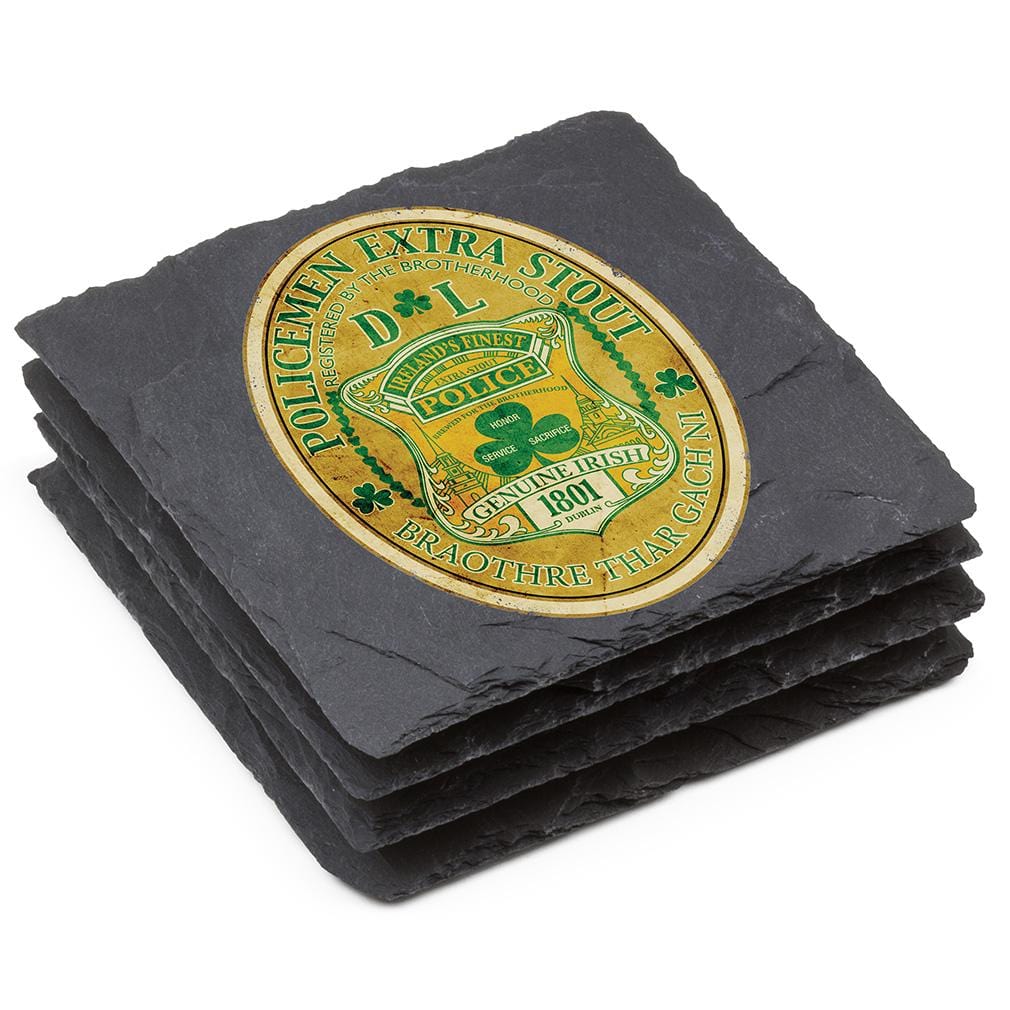 Law Enforcement Police Irelands Finest Black Slate 4IN x 4IN Coasters Gift Set