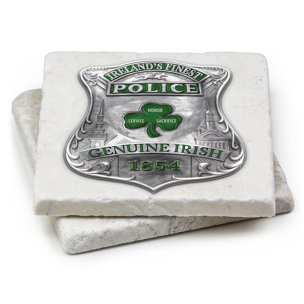 Law Enforcement Garda Ireland Finest Ivory Tumbled Marble 4IN x 4IN Coasters Gift Set