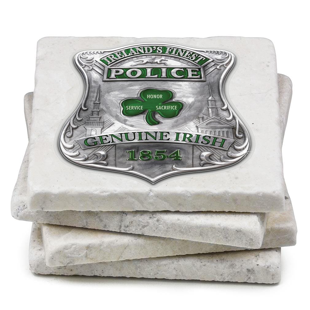 Law Enforcement Garda Ireland Finest Ivory Tumbled Marble 4IN x 4IN Coasters Gift Set