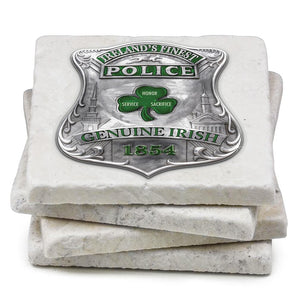 More Picture, Law Enforcement Garda Irish Ireland Finest Ivory Tumbled Marble 4IN x 4IN Coasters Gift Set