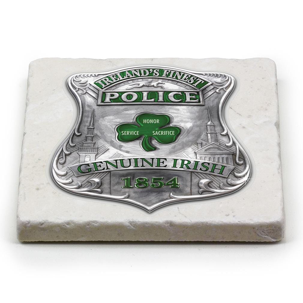 Law Enforcement Garda Ireland Finest Ivory Tumbled Marble 4IN x 4IN Coasters Gift Set