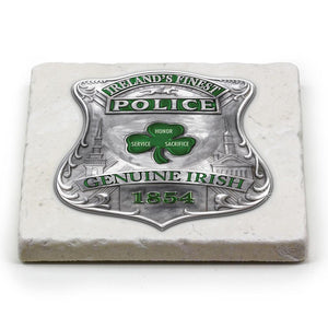 More Picture, Law Enforcement Garda Irish Ireland Finest Ivory Tumbled Marble 4IN x 4IN Coasters Gift Set