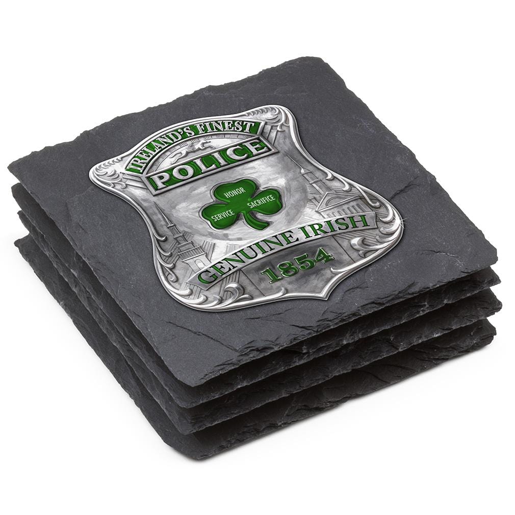 Law Enforcement Garda Ireland Finest Black Slate 4IN x 4IN Coasters Gift Set