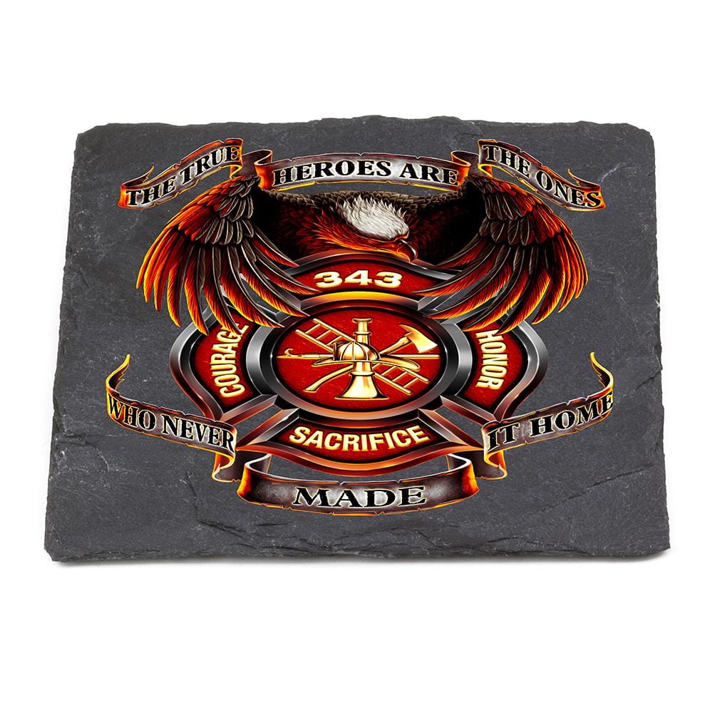True Hero Firefighter Black Slate 4IN x 4IN Coasters Gift Set