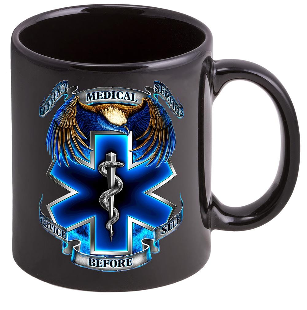 Hero&#39;s EMS EMT Stoneware Black Coffee Mug Gift Set