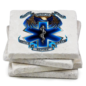 More Picture, Heroes EMS EMT Ivory Tumbled Marble 4IN x 4IN Coasters Gift Set