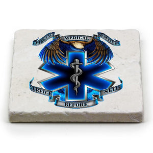 More Picture, Heroes EMS EMT Ivory Tumbled Marble 4IN x 4IN Coasters Gift Set