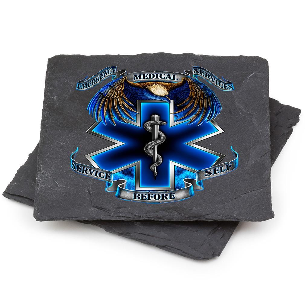Heroes EMS EMT Black Slate 4IN x 4IN Coasters Gift Set