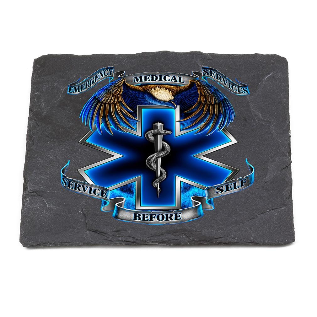 Heroes EMS EMT Black Slate 4IN x 4IN Coasters Gift Set